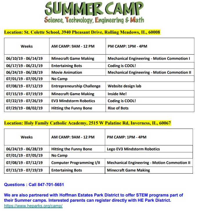 2020 Summer Camp Schedule | Illinois NorthWest Chicago Suburbs